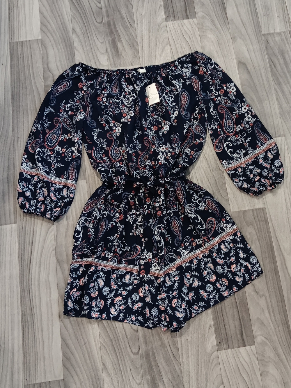 Navy Paisley Off-Shoulder Tunic Romper